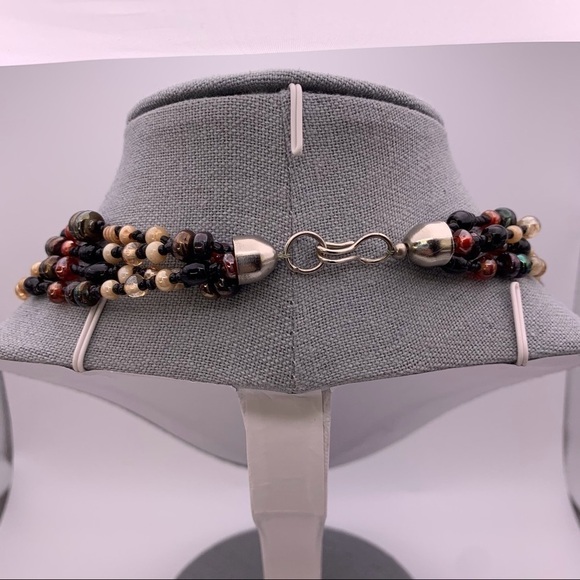 Vintage Neutral Brown, Red, Black Beige Layered Chunky Beaded Short Necklace 16" - Picture 7 of 7
